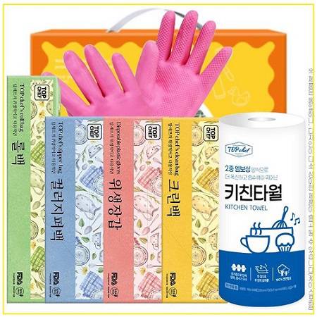 고무장갑 롤백 크린백 위생장갑 지퍼백 키친타올 6종